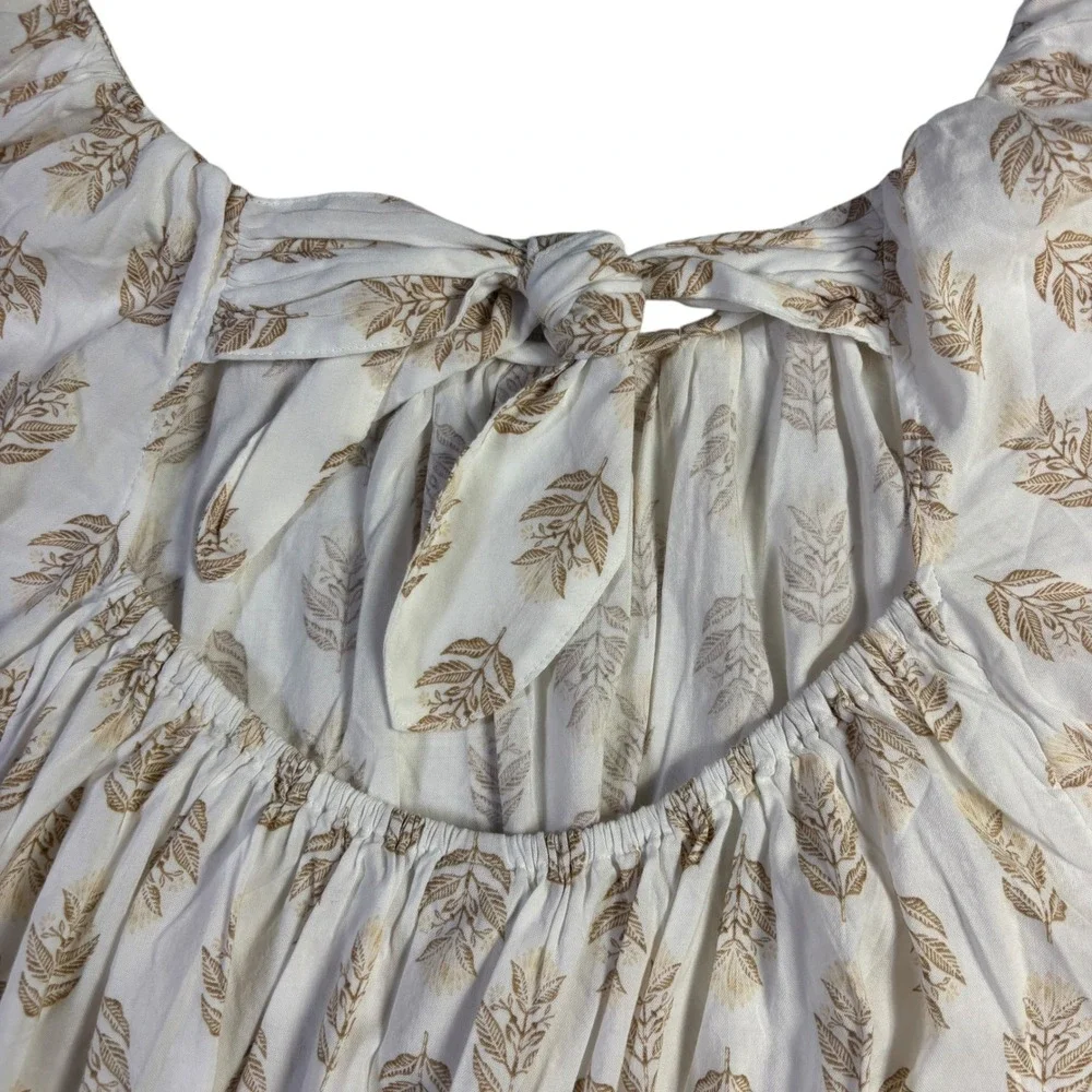 Old Navy Women's 4X Off Shoulder Puff Sleeve Blouse‎ Gold Leaf Print Tie Back
